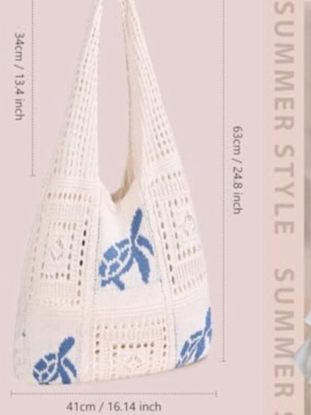 CROCHET TOTE BAG with BLUE TURTLE ACCENTS - Picture 4 of 16
